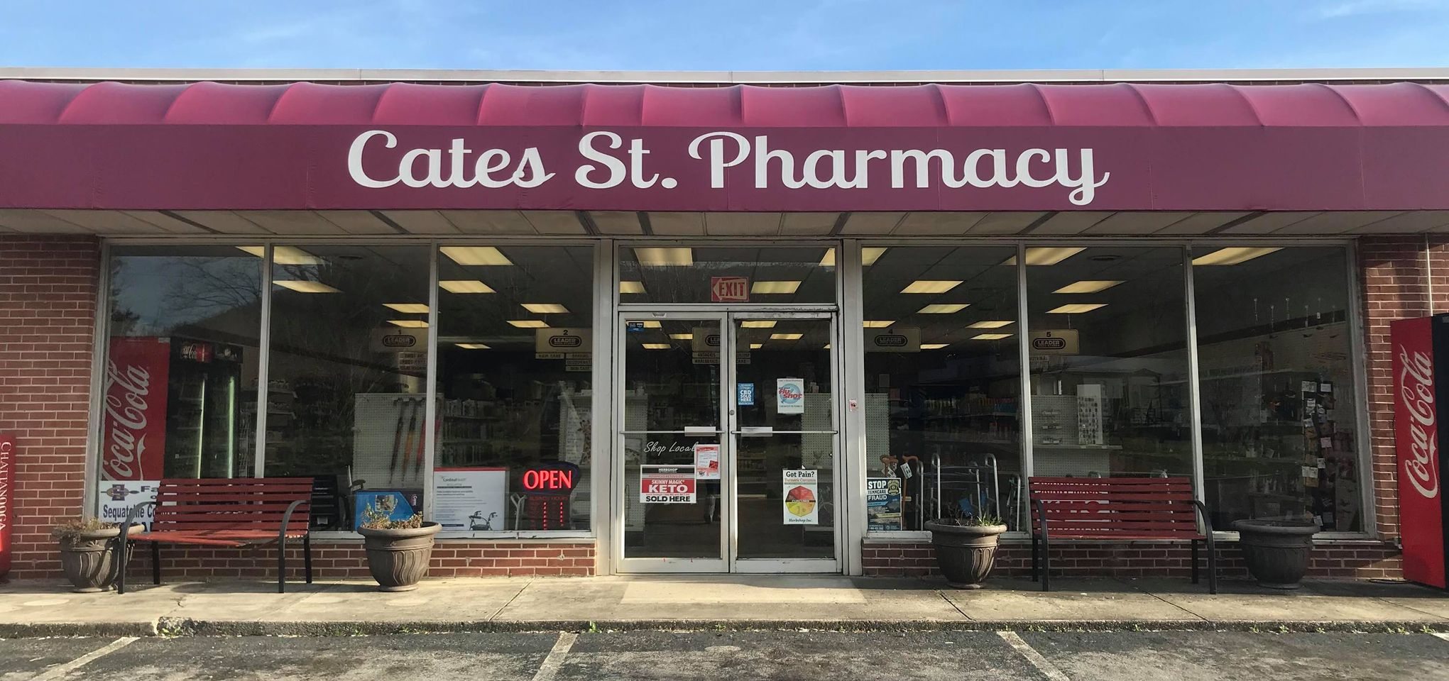 Cates Street Pharmacy storefront in Dunlap